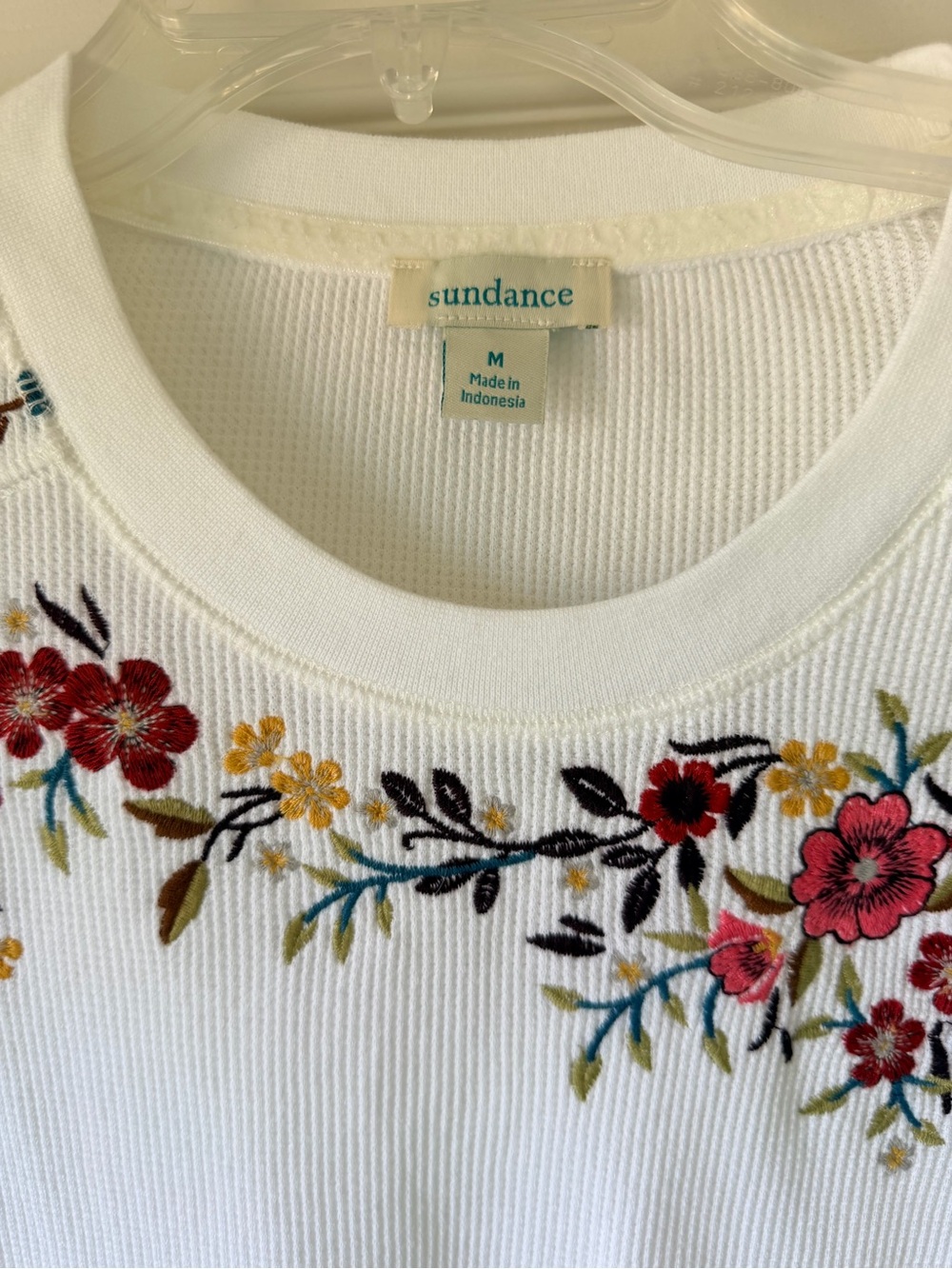 Sundance White Ribbed Top with Multicolor Floral Embroidery - Picture 3 of 5